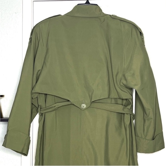 Vintage Neiman Marcus Olive Green Long Trench Size 6 - Picture 4 of 11